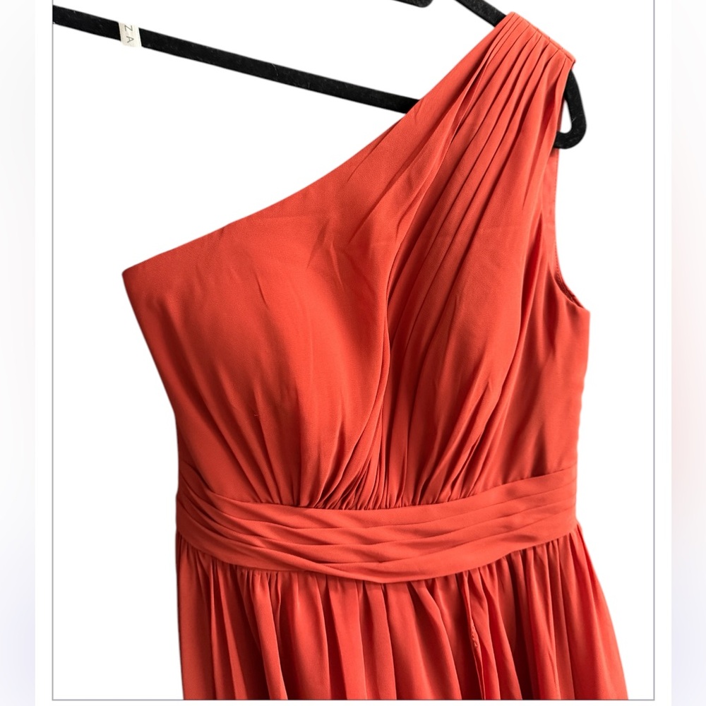 One-Shoulder Ruffled High-Low Chiffon Maxi Dress with Pockets - Rust/Terracotta - Picture 7 of 12